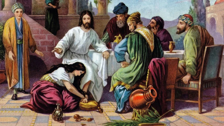 A sinful woman poured oil on the feet of Jesus